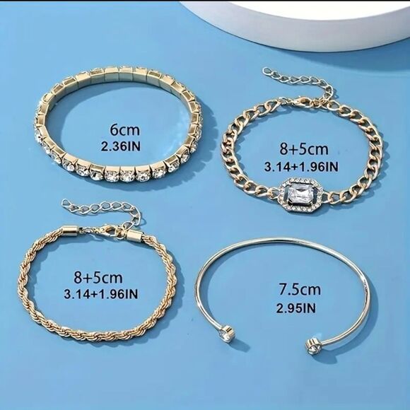 Gold Chain-Link and Stone-Embellished Bracelet Set - Picture 4 of 4